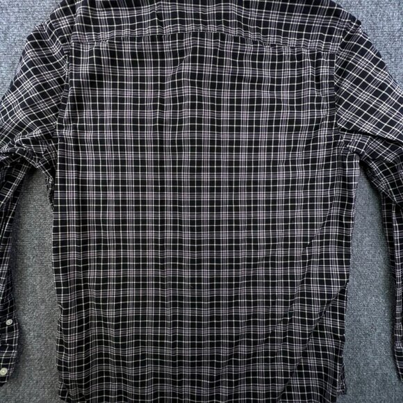 Banana Republic Button Up Shirt Men Large Purple Black Check Stretch Slim - Picture 8 of 9